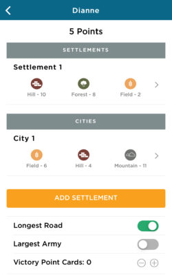 Settler's Log image of individual user screen of app